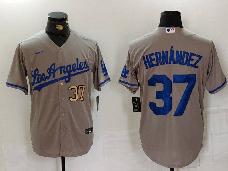 Men Los Angeles Dodgers 37 Hernandez Grey Nike Game 2024 MLB Jersey style 7248